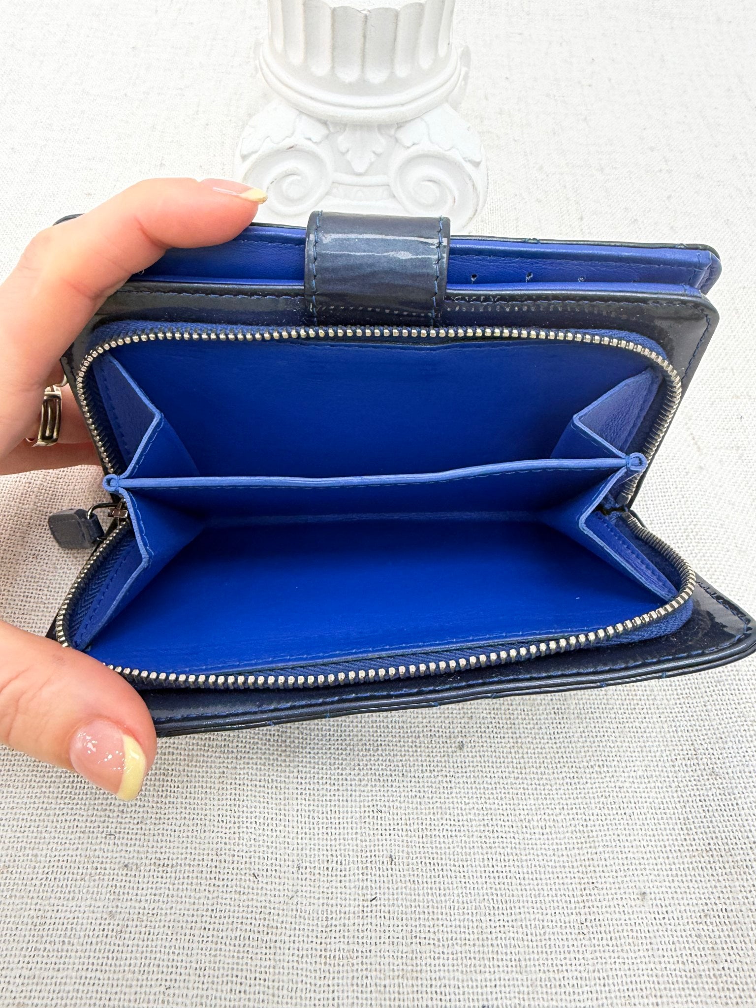 Chanel Blue Quilted Patent Leather Compact Wallet