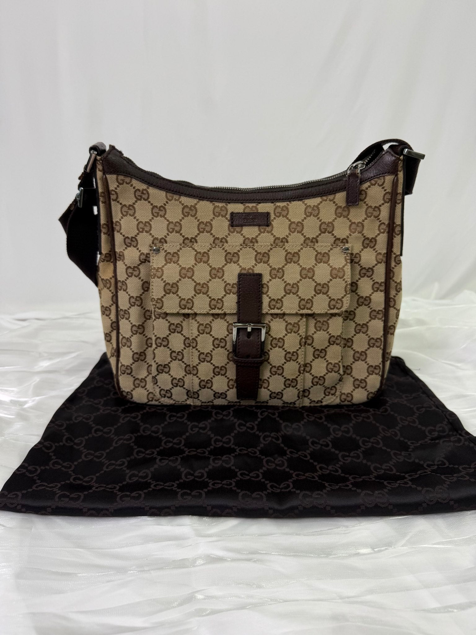 Gucci Brown Canvas GG Print Shoulder Bag
