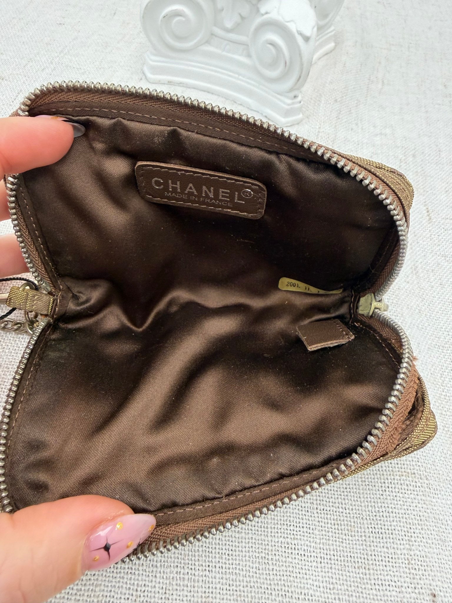 Channel Brown Travel Line Canvas Key Pouch