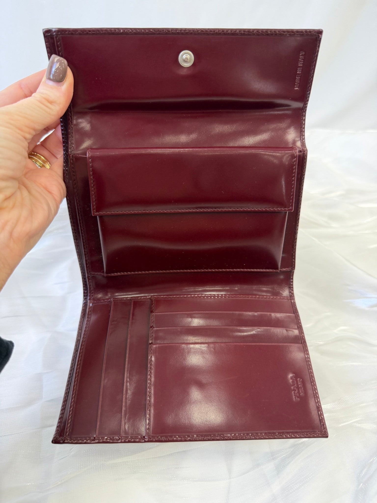 Prada Burgundy Patent Leather Compact Wallet