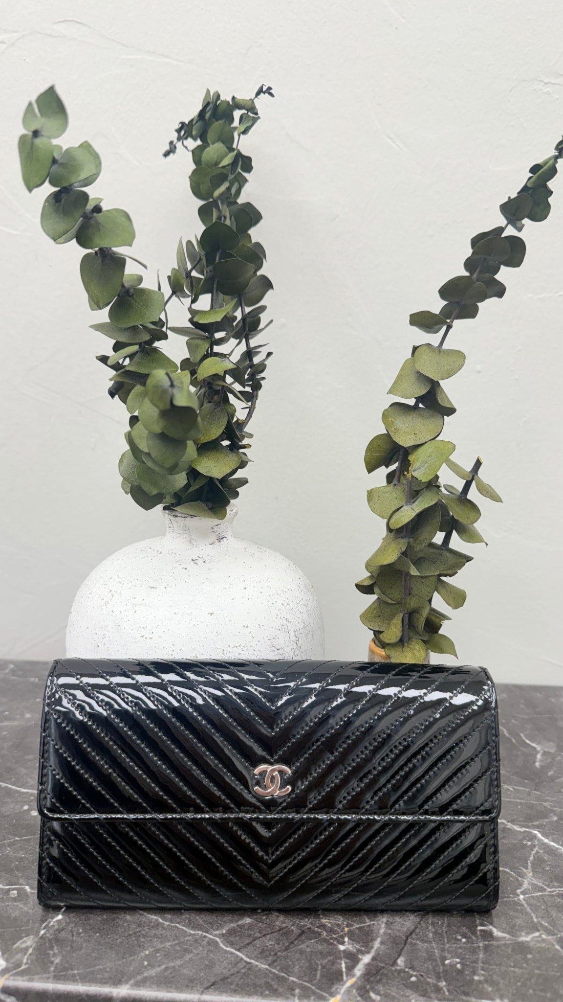 Chanel Black Patent Leather Flap Wallet