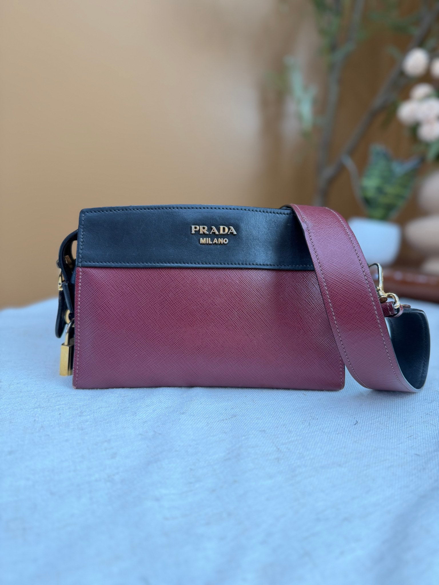 Prada Red Saffiano Leather Mini Esplanade Shoulder Bag