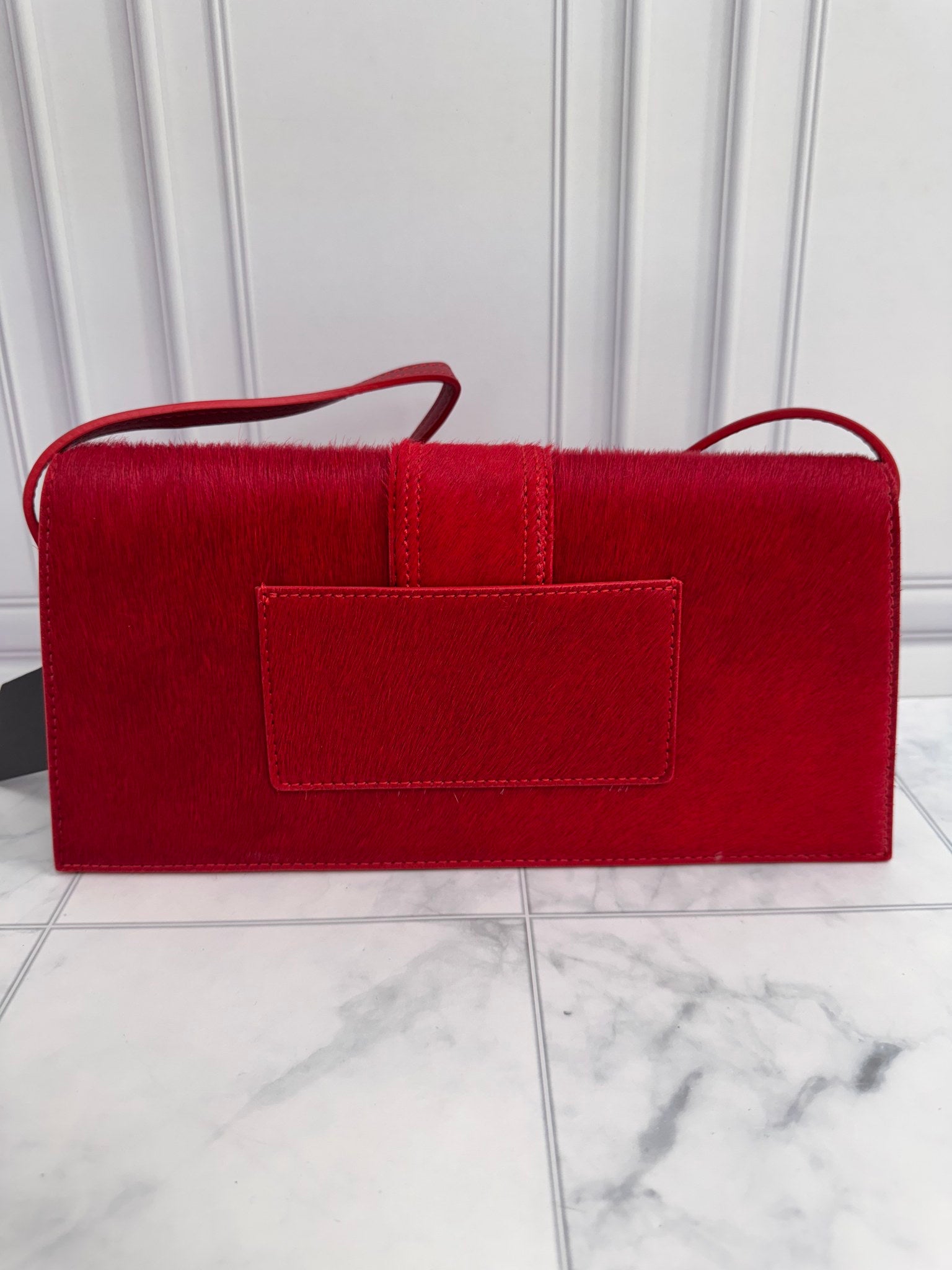 BRAND NEW Jacquemus Red Pony Hair Le Bambino Long Bag