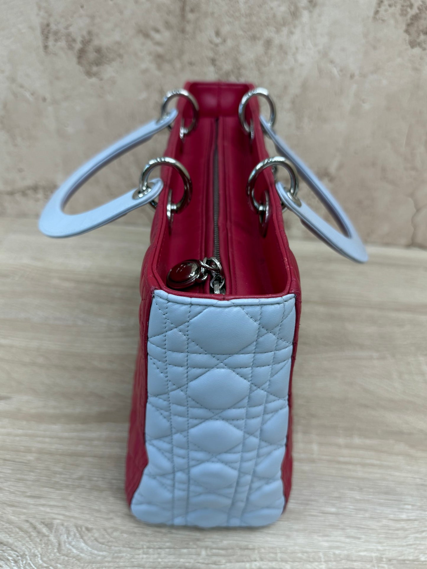 Christian Dior Blue & Red Lambskin Cannage Lady Dior