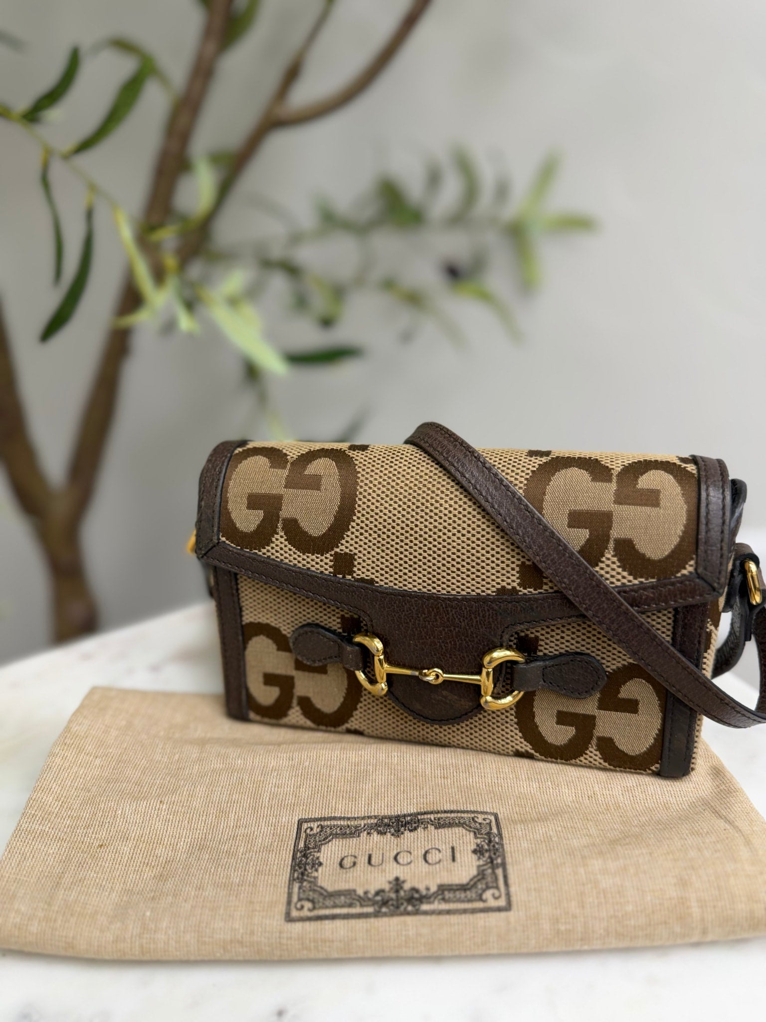Gucci Brown Canvas Horsebit 1955 Mini Crossbody Bag