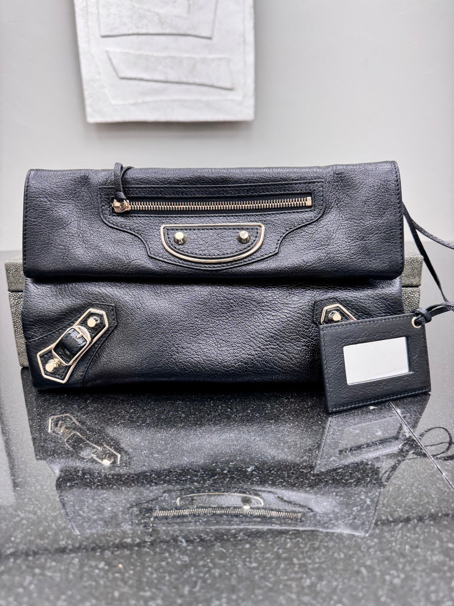 Balenciaga Black Grained Leather Clutch