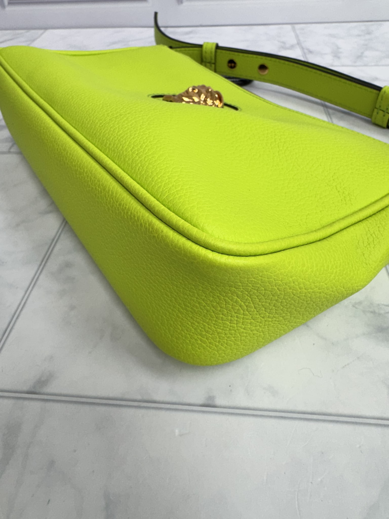 Versace Lime Green Grained Leather La Medusa Shoulder Bag