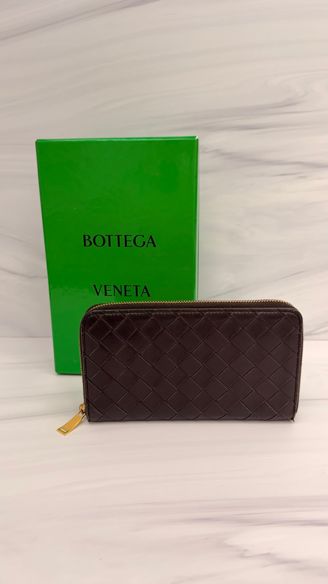 Bottega Veneta Brown Intrecciato Leather Zippy Wallet