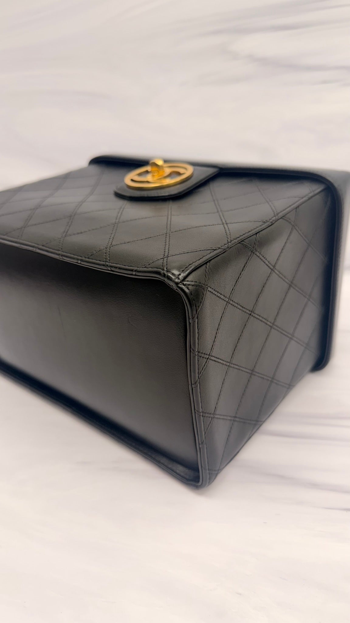 Chanel Black Calfskin Leather 24K Gold Vintage Vanity Bag