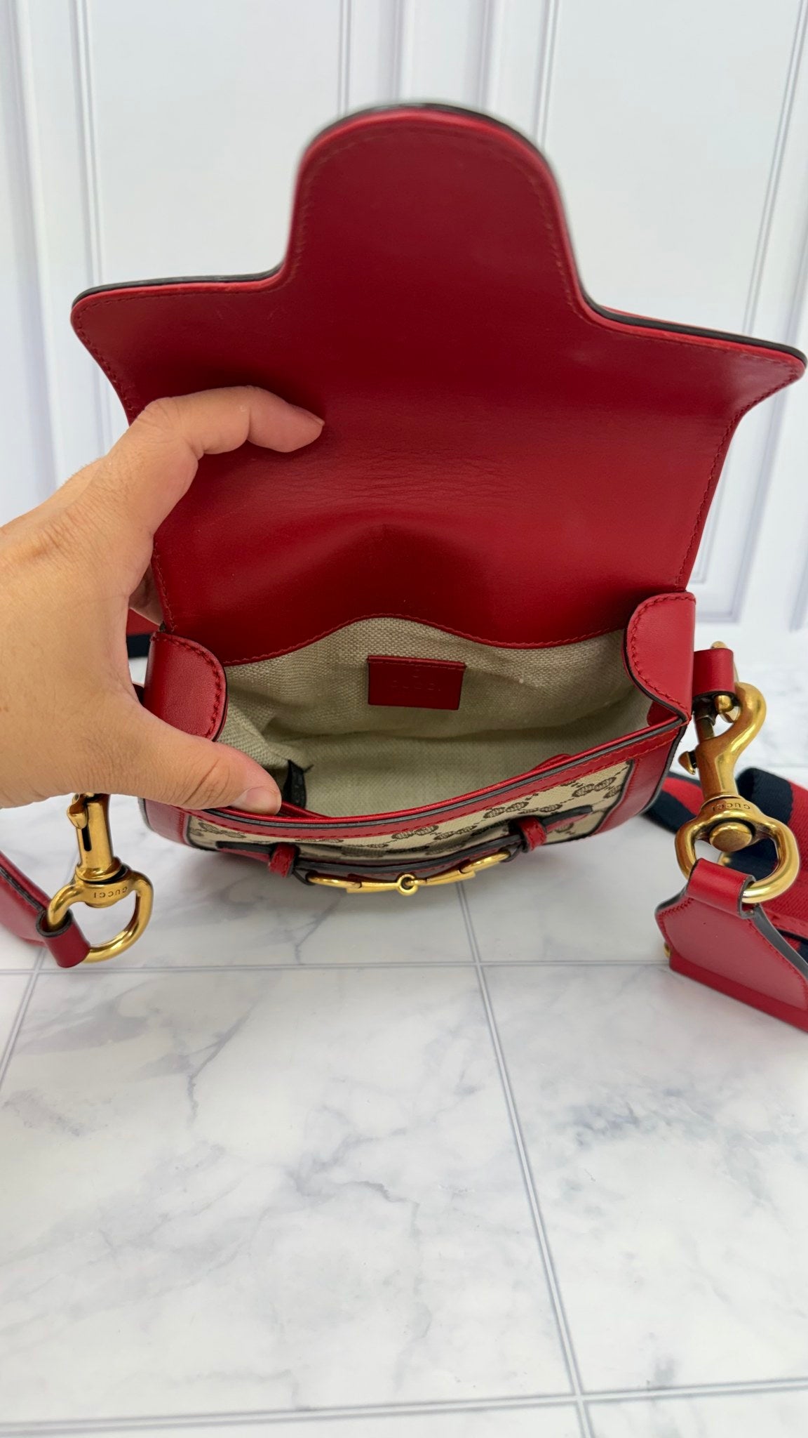 Gucci Red And Brown GG Canvas Lady Web Small Shoulder Bag