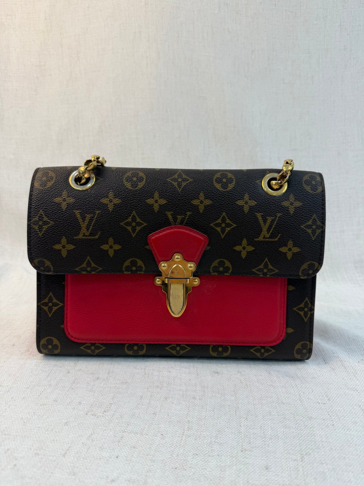 Louis Vuitton Monogram And Red Leather Victorie Shoulder Bag