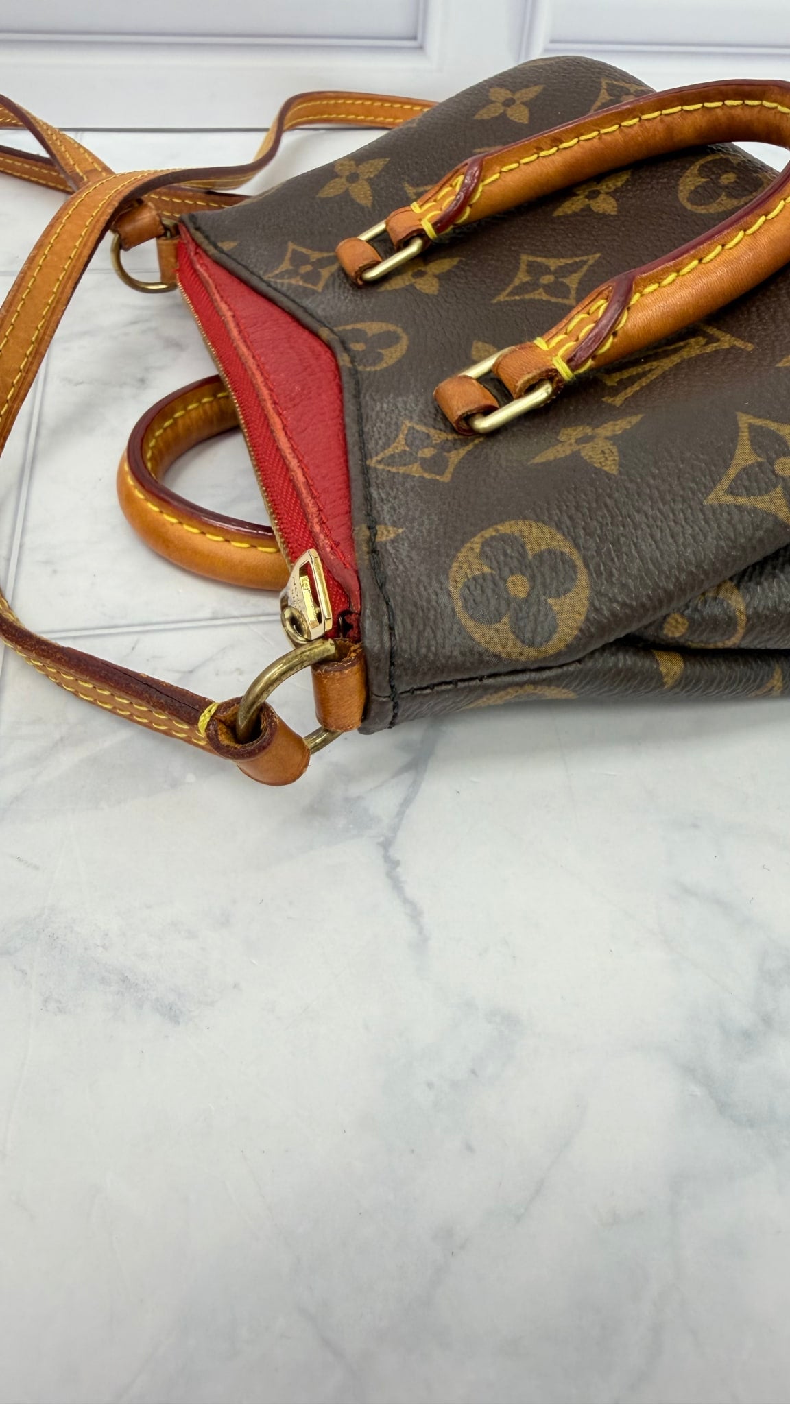 Louis Vuitton Red Monogram Nano Pallas 2Way Handbag