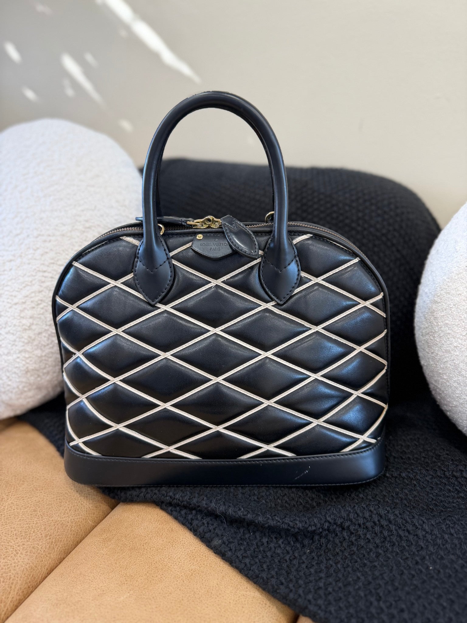 Louis Vuitton Black Leather Malletage Alma PM