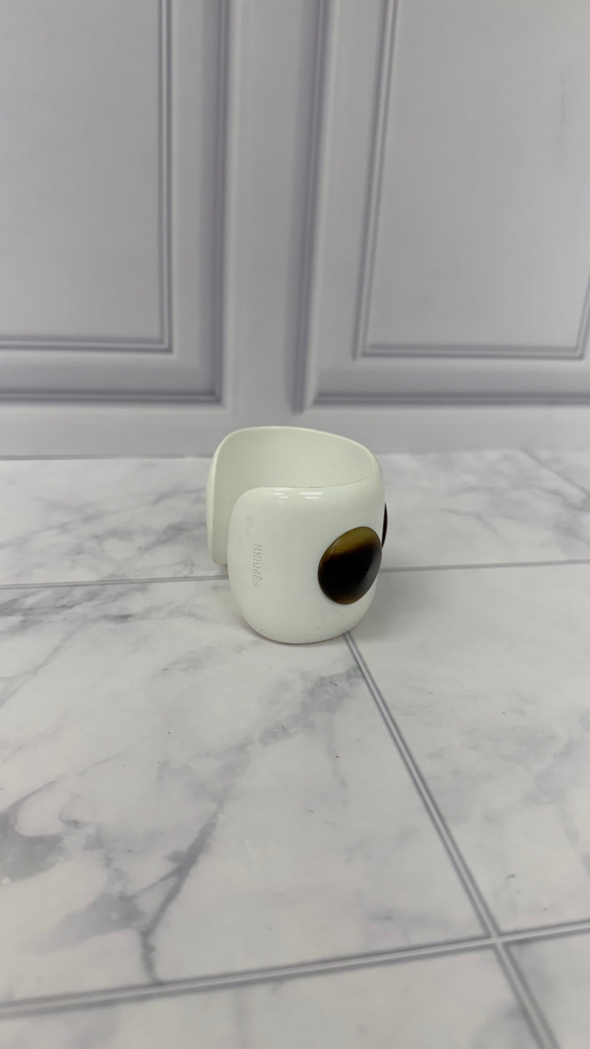 Hermes White And Brown Resin Pike Cuff Bracelet PM