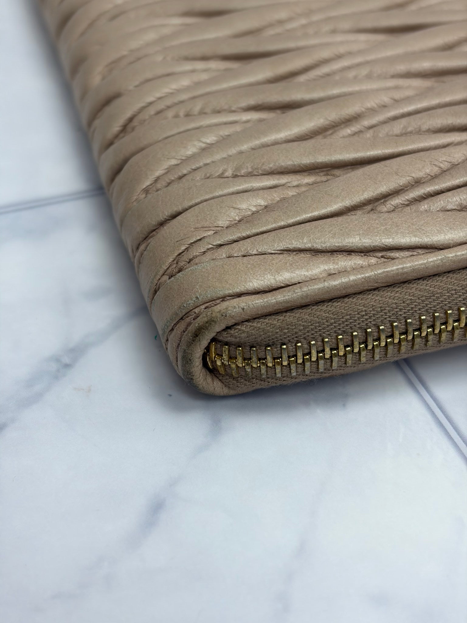Miu Miu Beige Matelasse Zippy Wallet