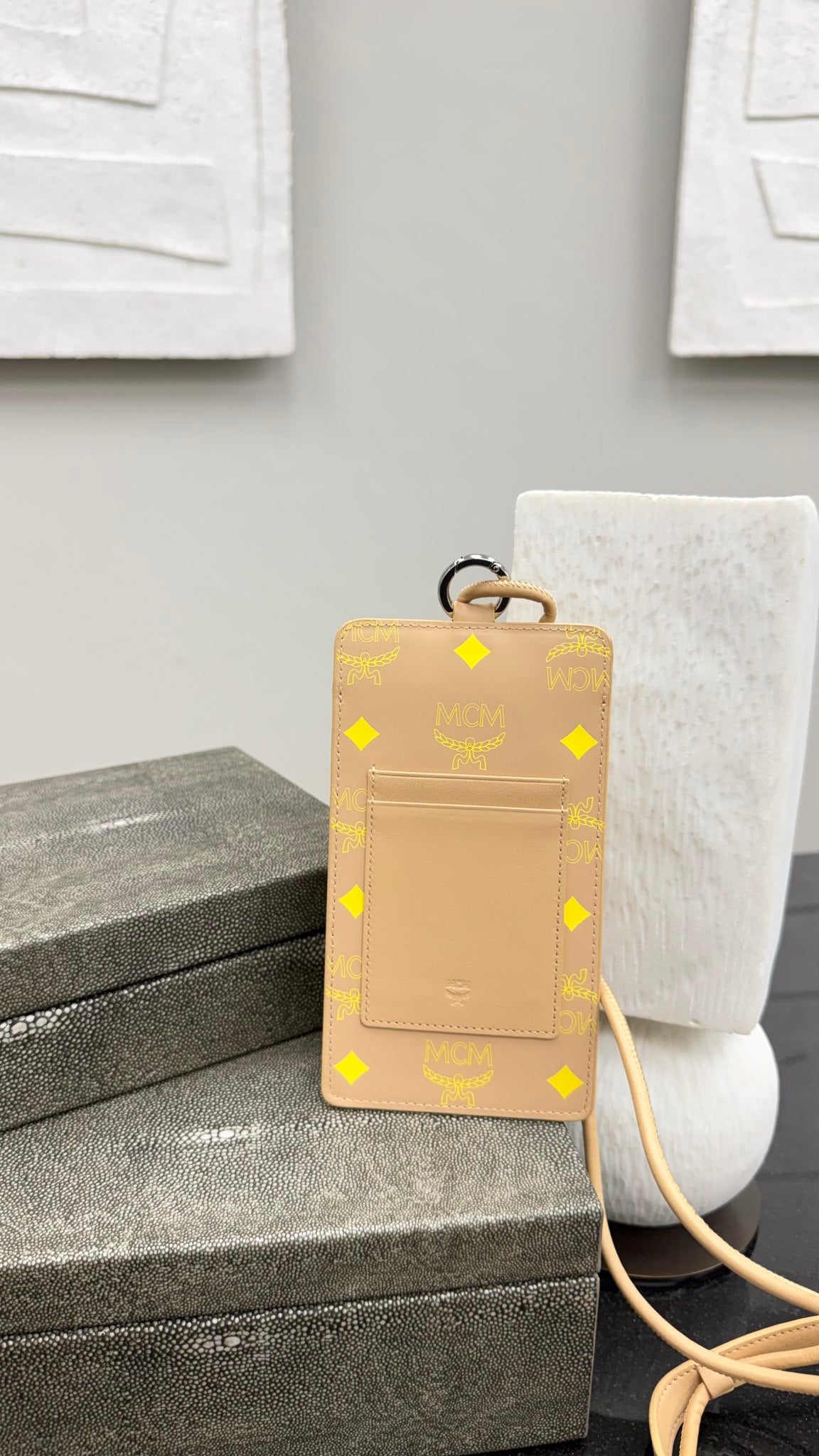 LIKE NEW - MCM Beige Visetos Color Splash Phone Pouch