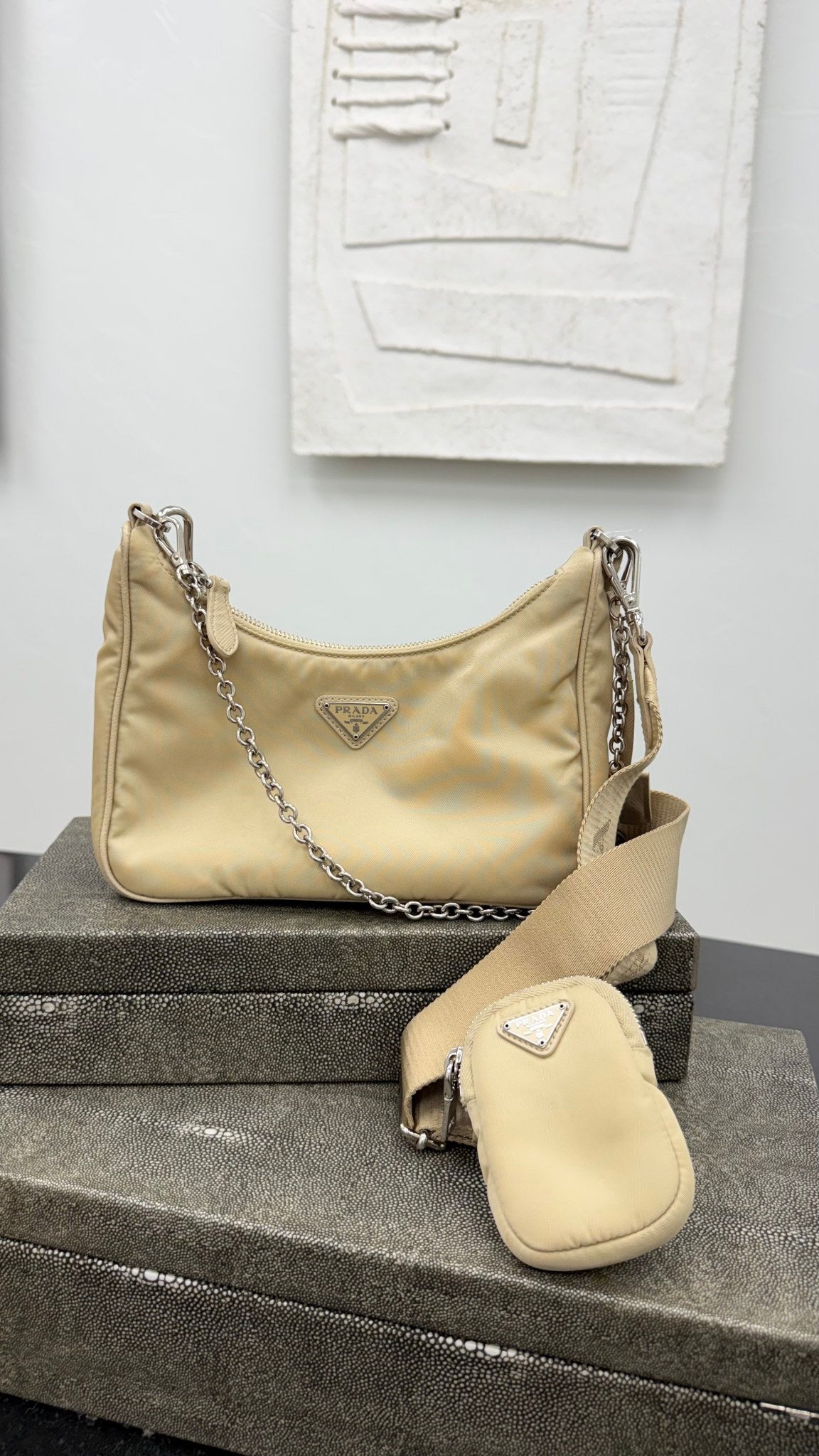 Prada Beige Nylon Re-Edition Crossbody Bag