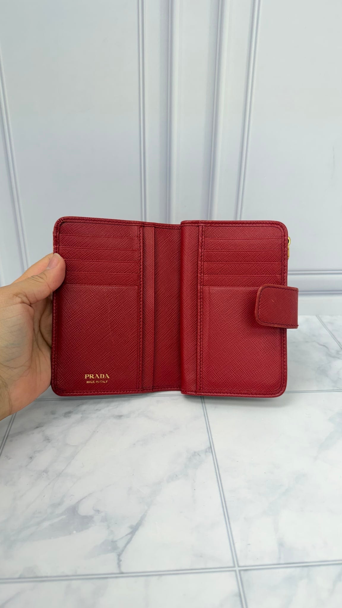 Prada Red Saffiano Leather Compact Wallet