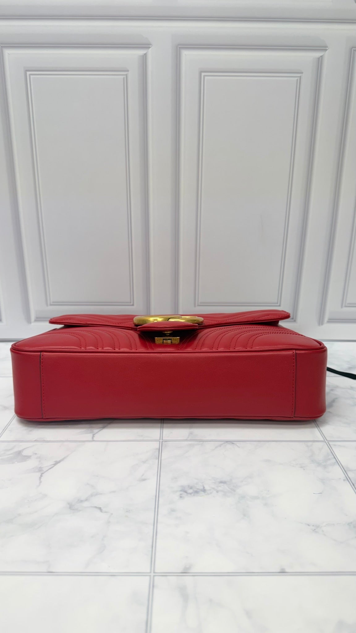 Gucci Red Leather GG Marmont Medium Shoulder Bag