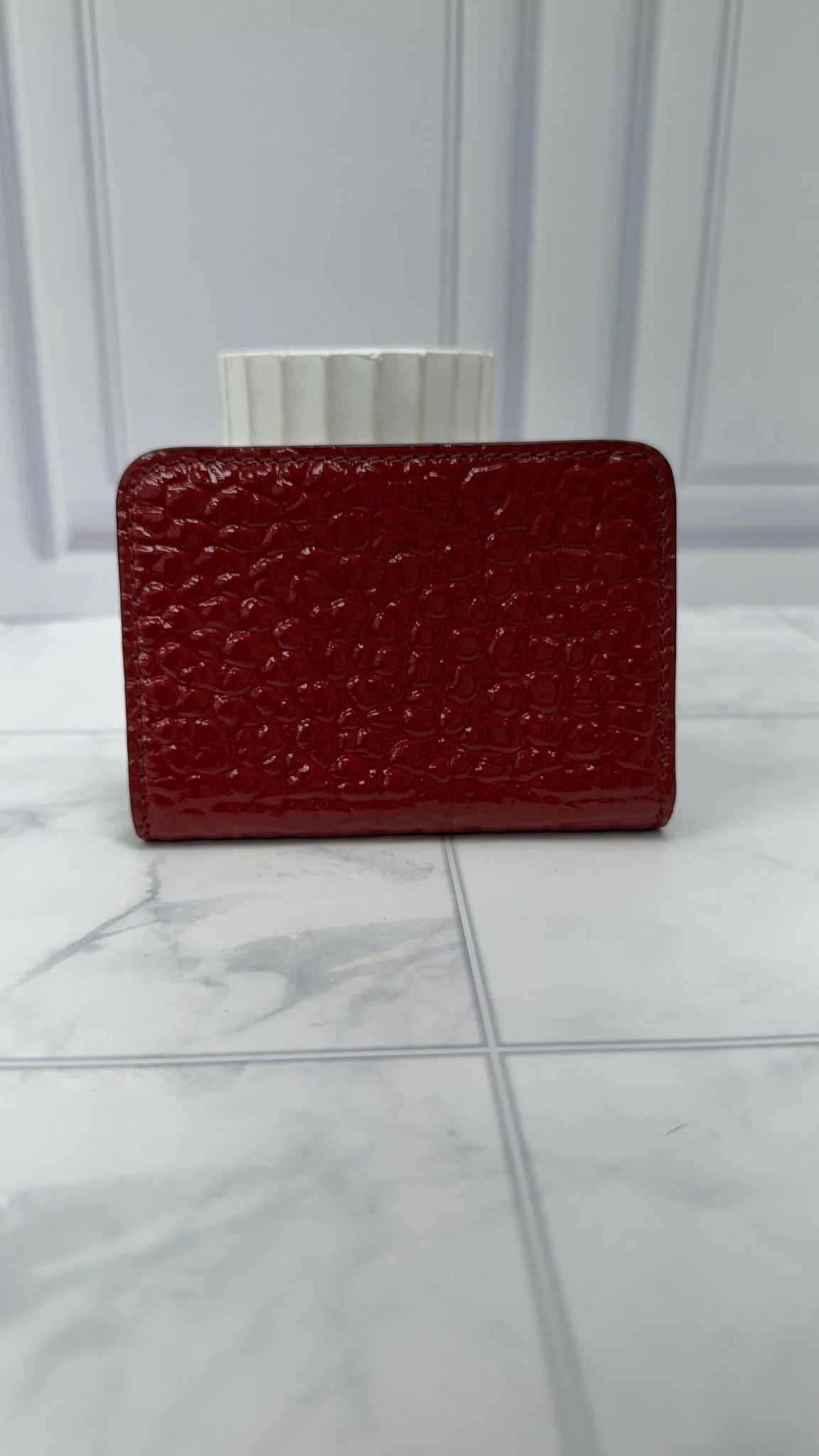 Burberry Red Embossed Patent Leather Compact Bow Wallet