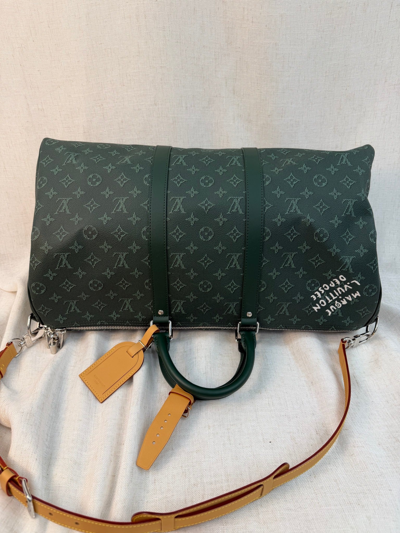 Lous Vuitton Green Monogram Keepall Bandouliere 50