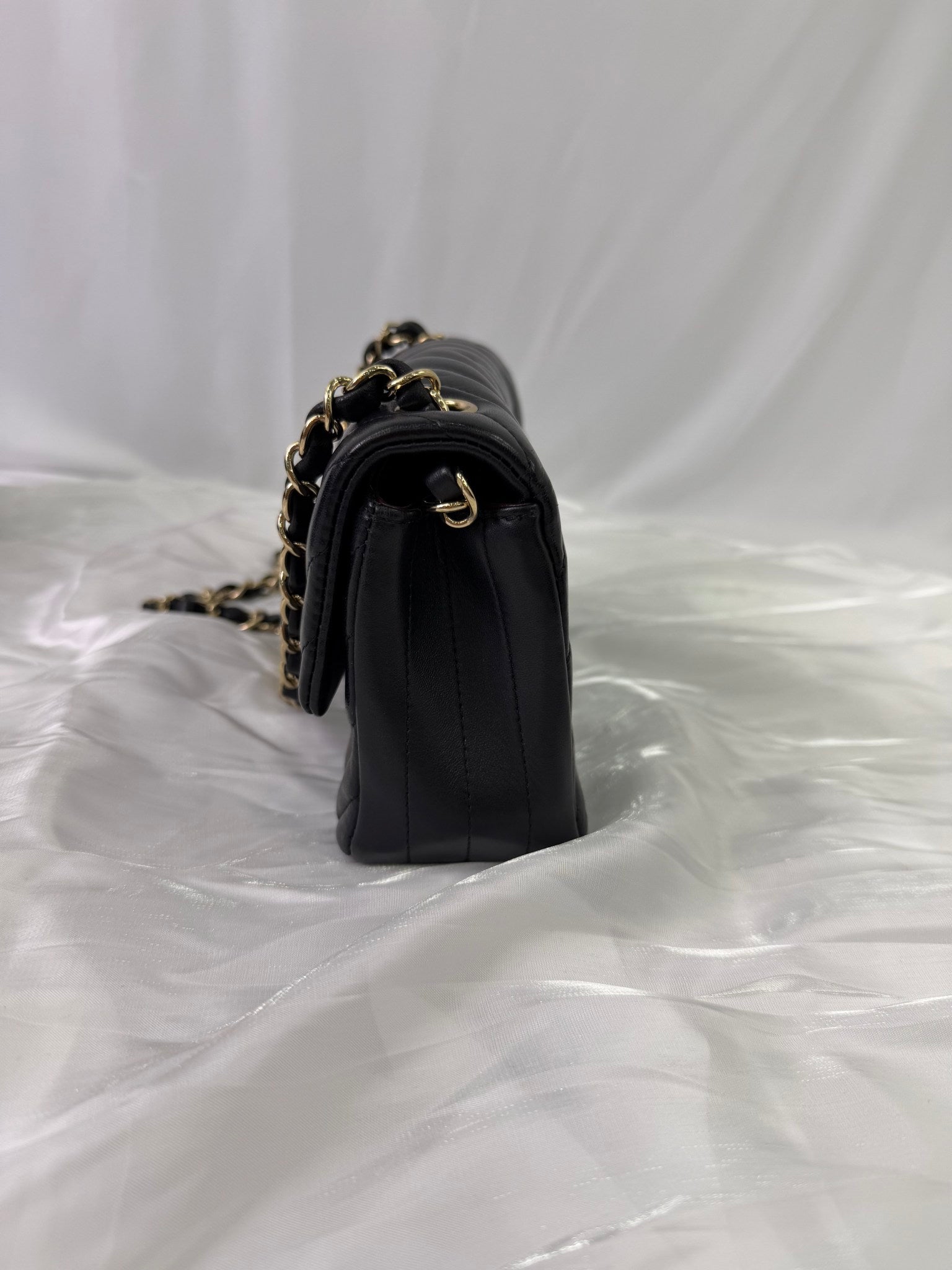 Chanel Black Lambskin Chevron Quilted Handbag