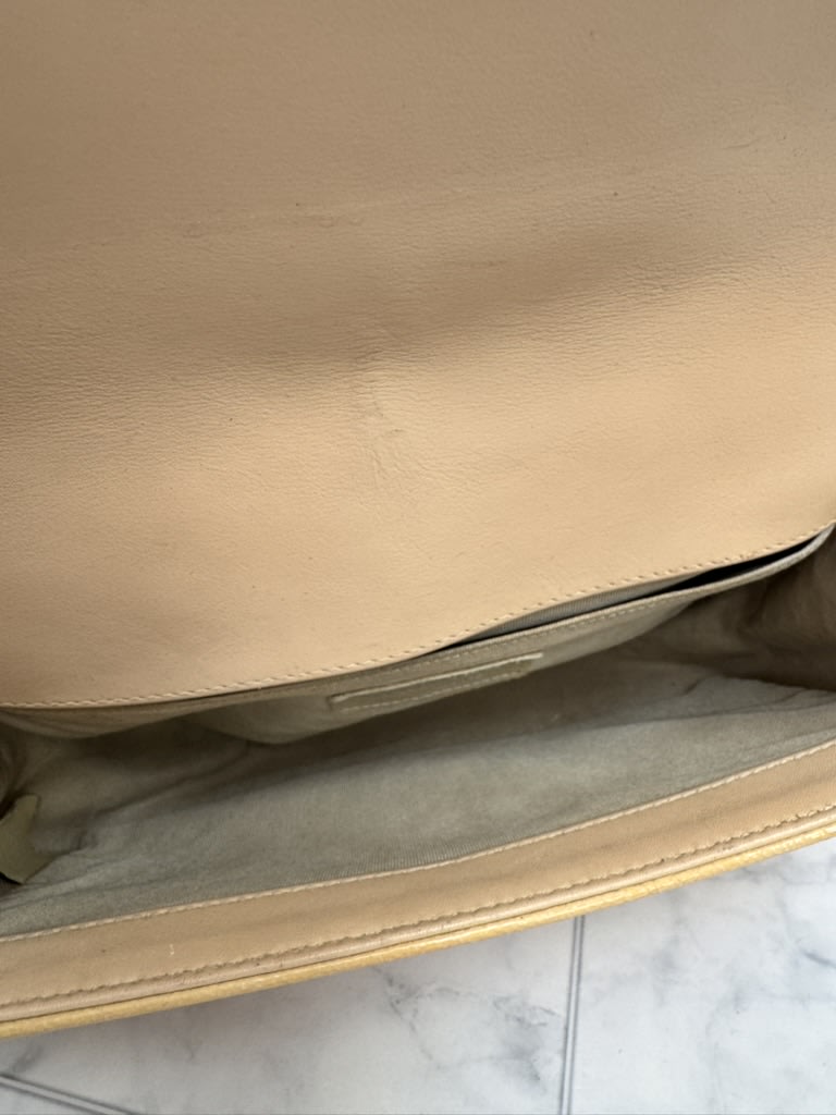 Chanel Beige Diamond Quilted Patent Leather Boy Bag