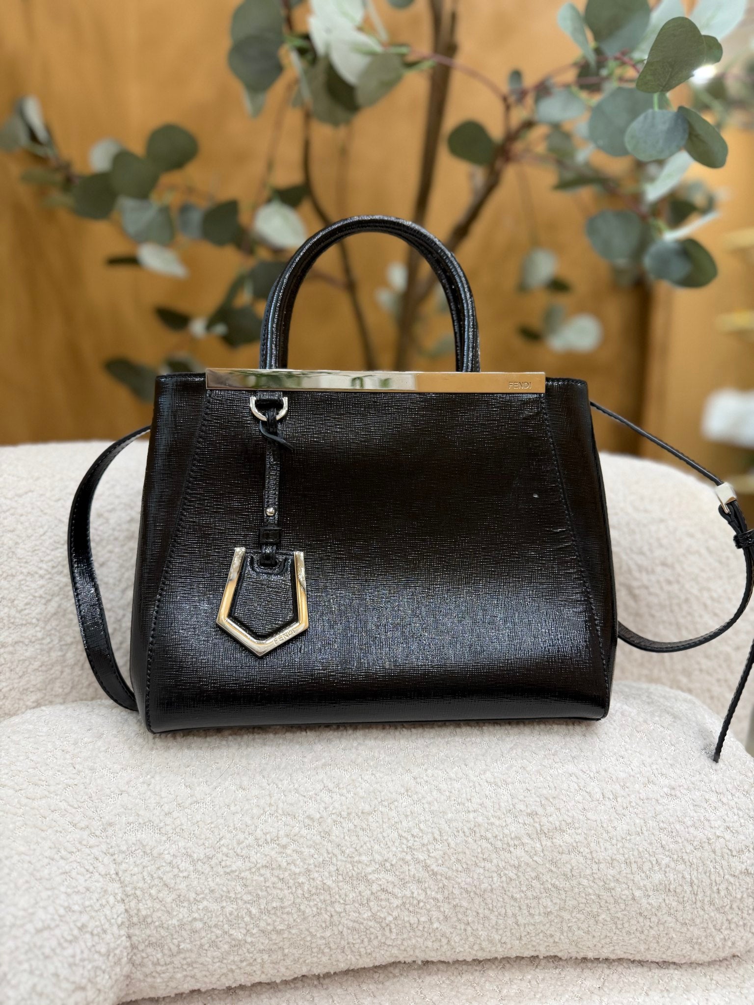 Fendi Black Patent Leather 2Jours Handbag