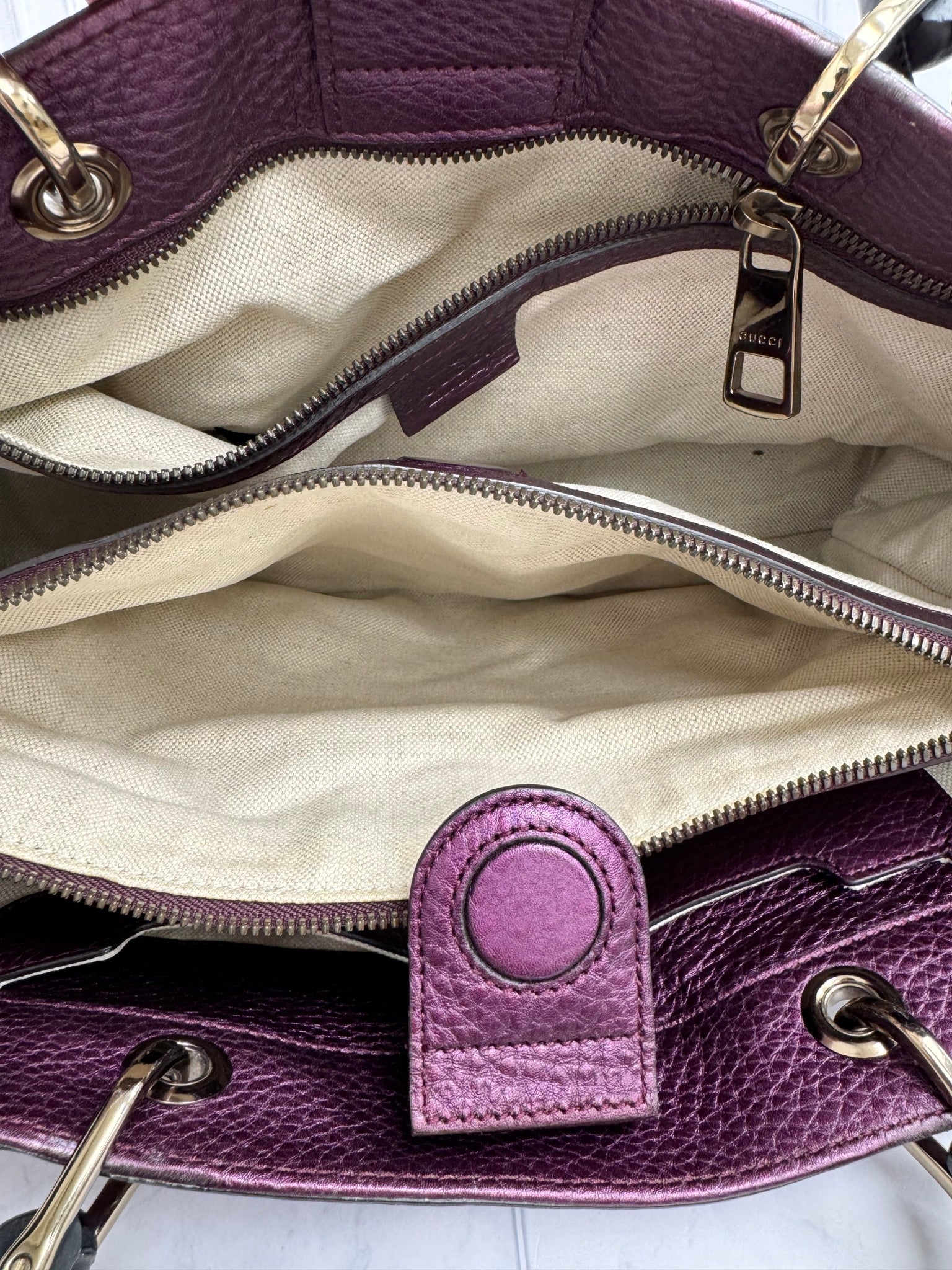 Gucci Metallic Purple And Bamboo 2Way Bag