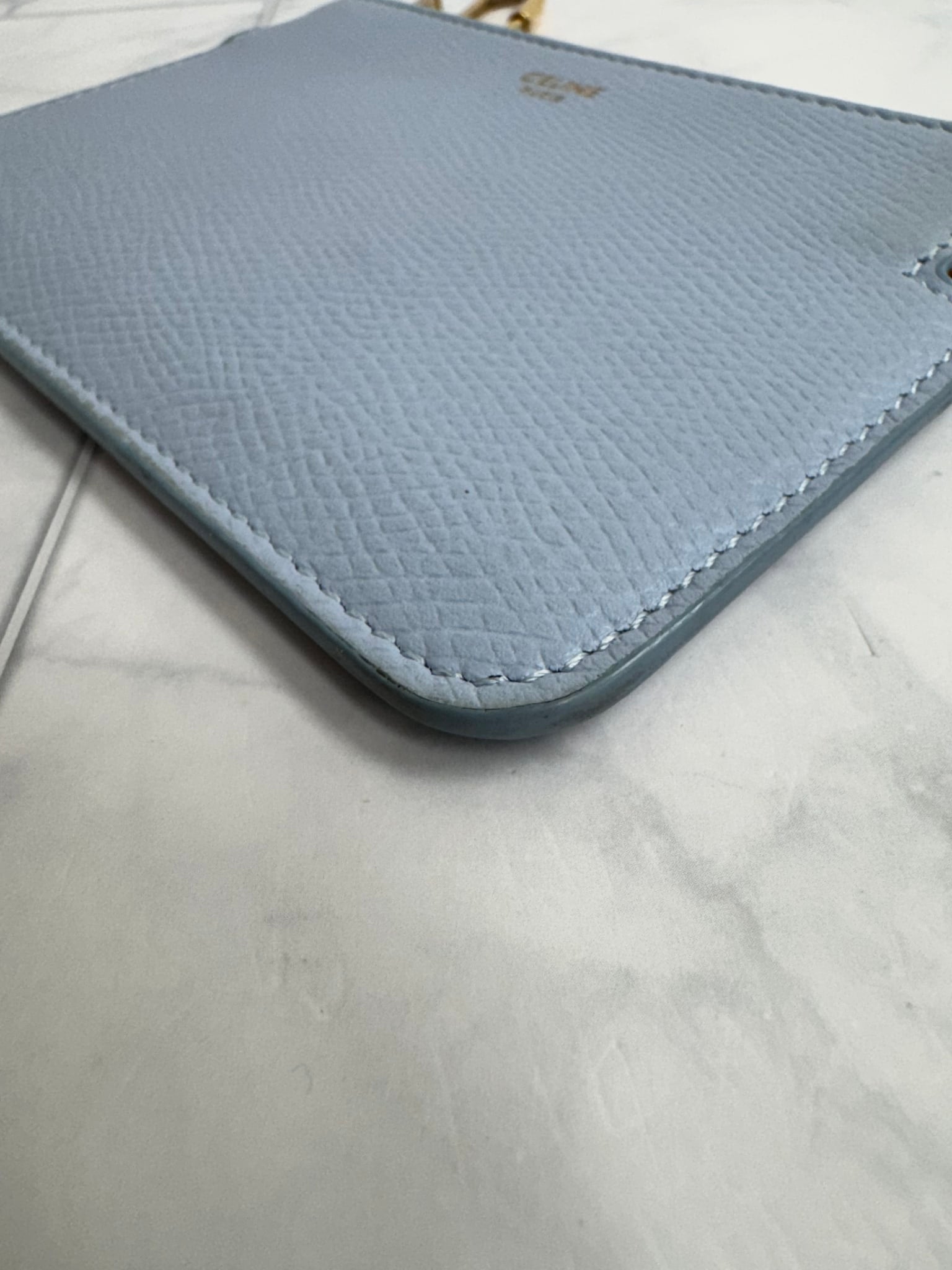 Celine Baby Blue Grained Leather Zippy Card Holder