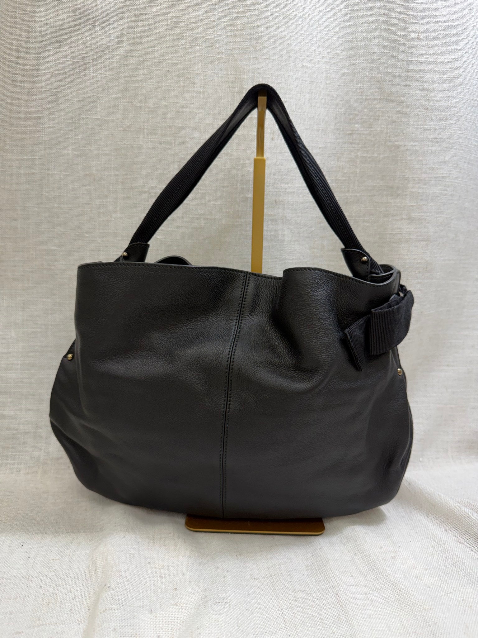 Salvatore Ferragamo Black Leather Vara Bow Hobo Handbag