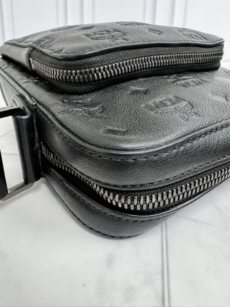 MCM Black Embossed Visetos Leather Klassic Crossbody Bag