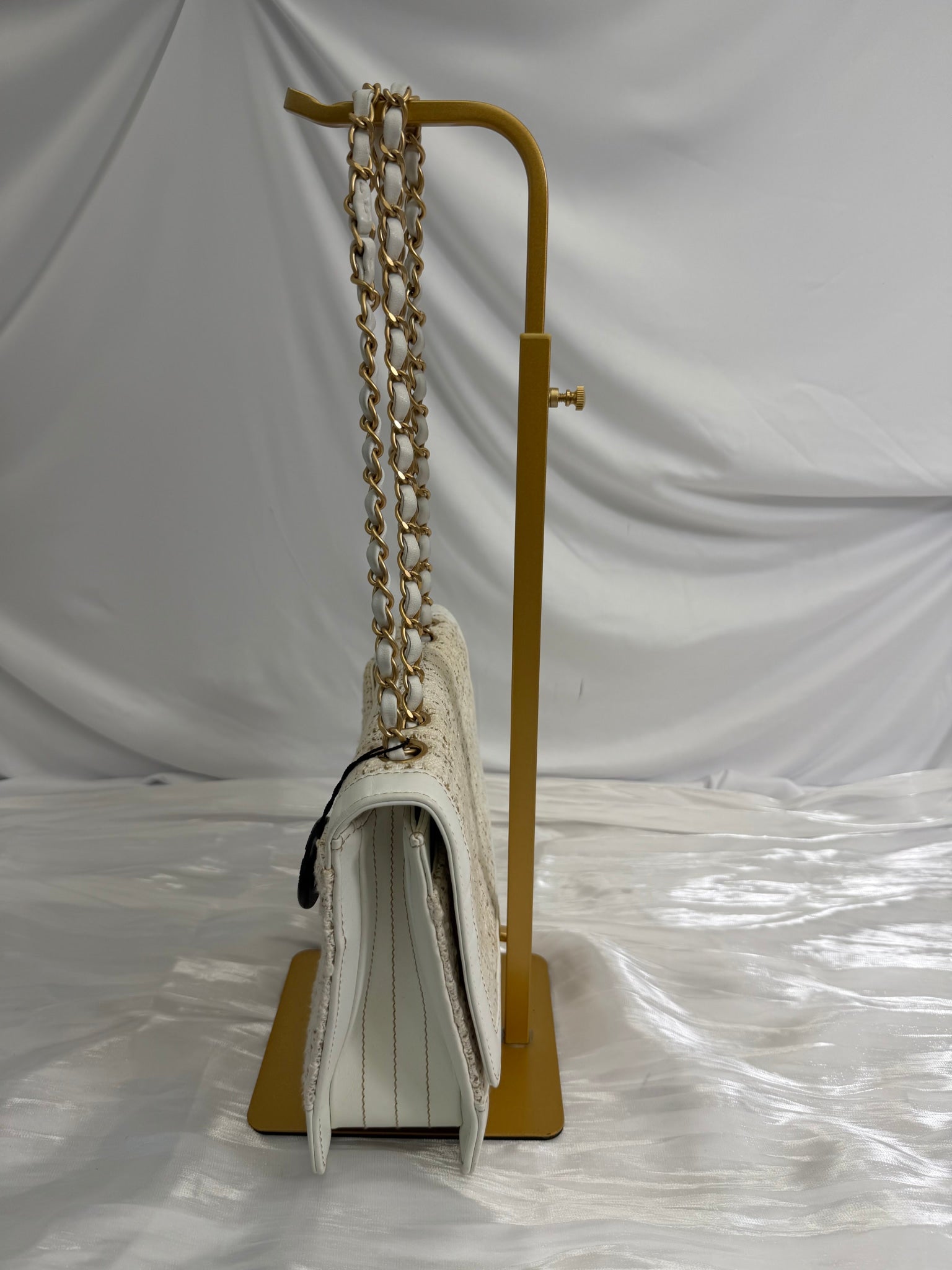 Chanel Ivory Tweed x White Leather Square Flap Bag