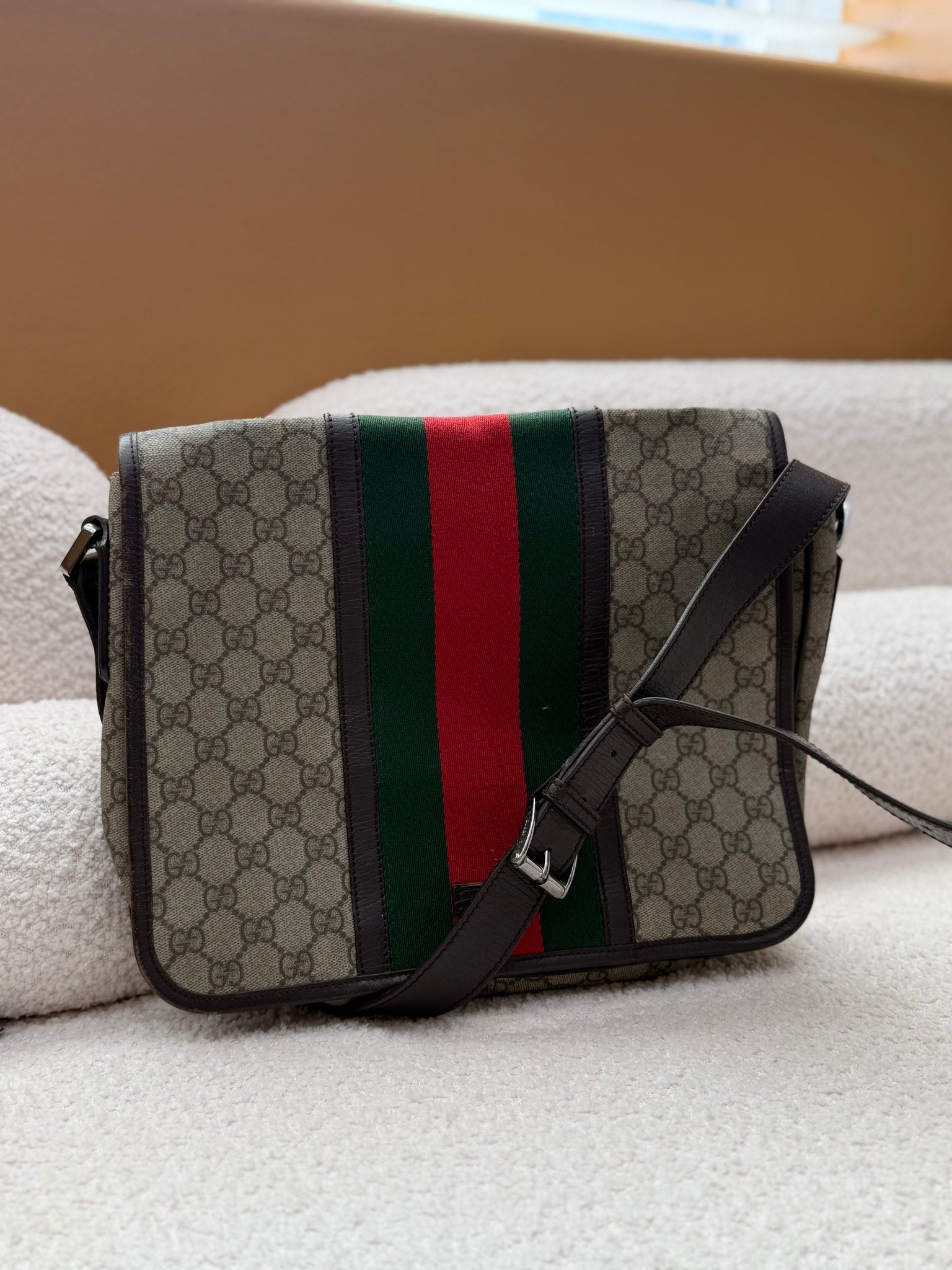 Gucci Brown GG Coated Canvas Web Messenger Bag