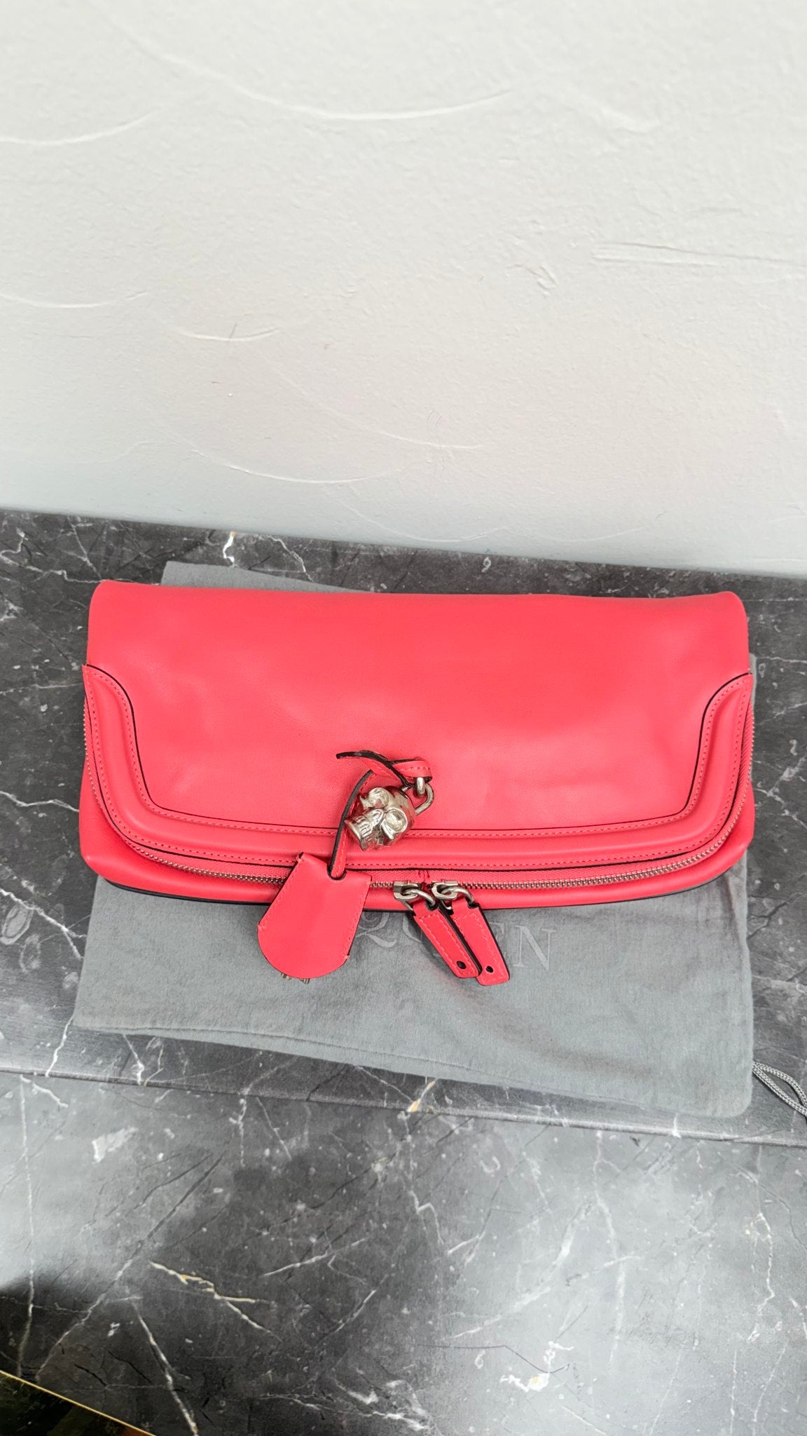 Alexander McQueen Coral Pink Leather Fold Over Clutch
