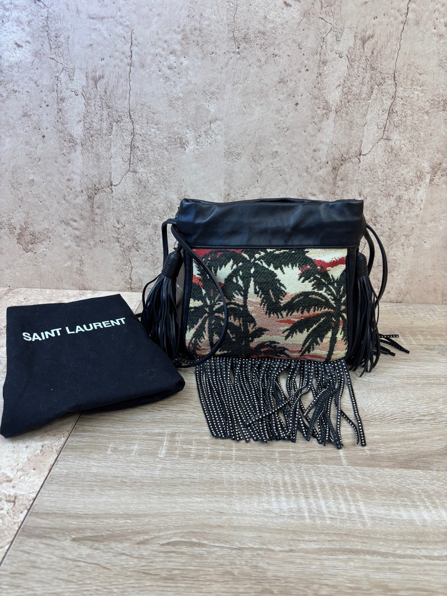 BRAND NEW- YSL Saint Laurent Black Leather Fringe Helena Bag