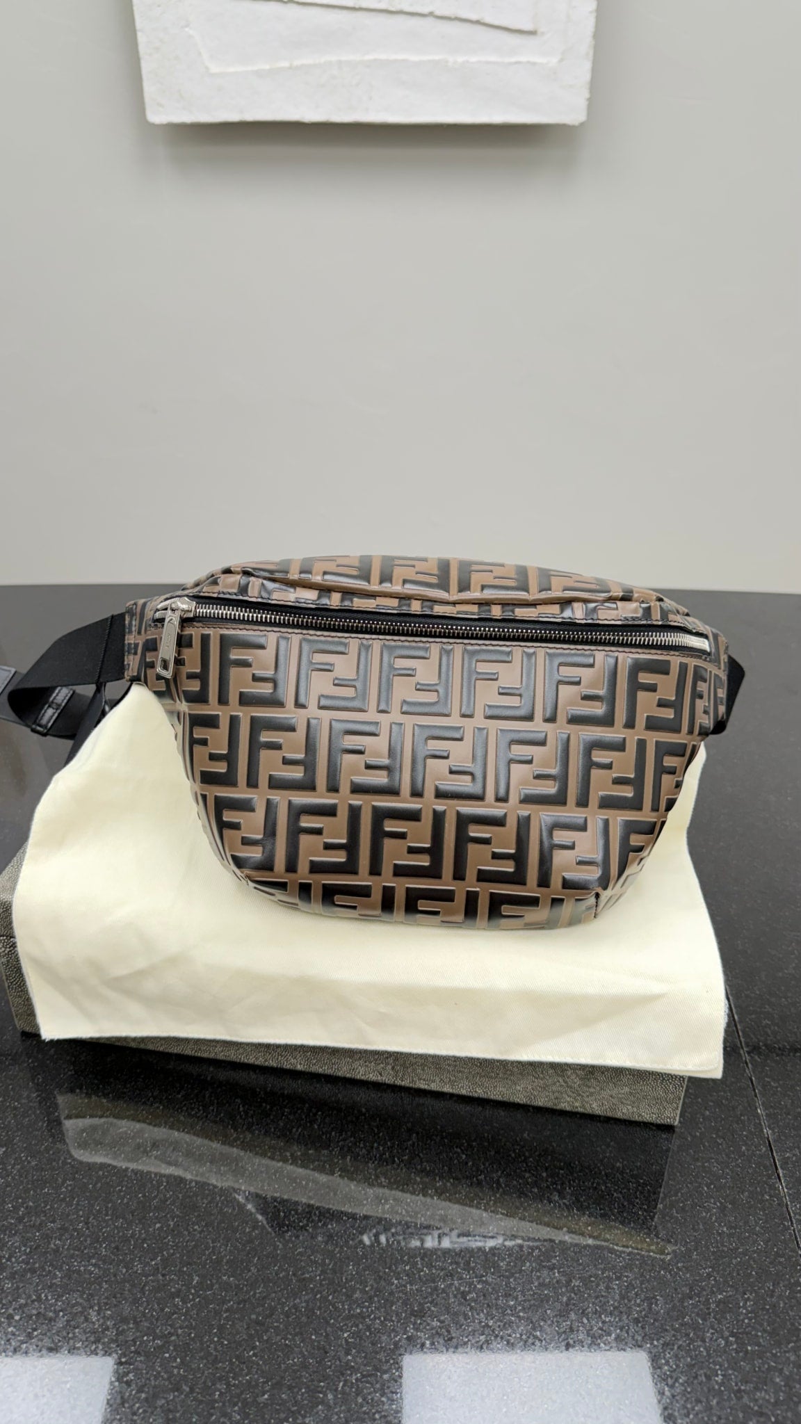 Fendi Brown & Black Zucca Embossed Bum Bag