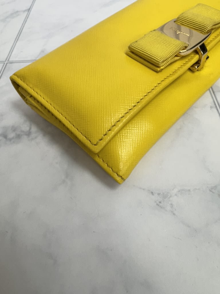 Salvatore Ferragamo Yellow Saffiano Leather Vara Bow Long Wallet