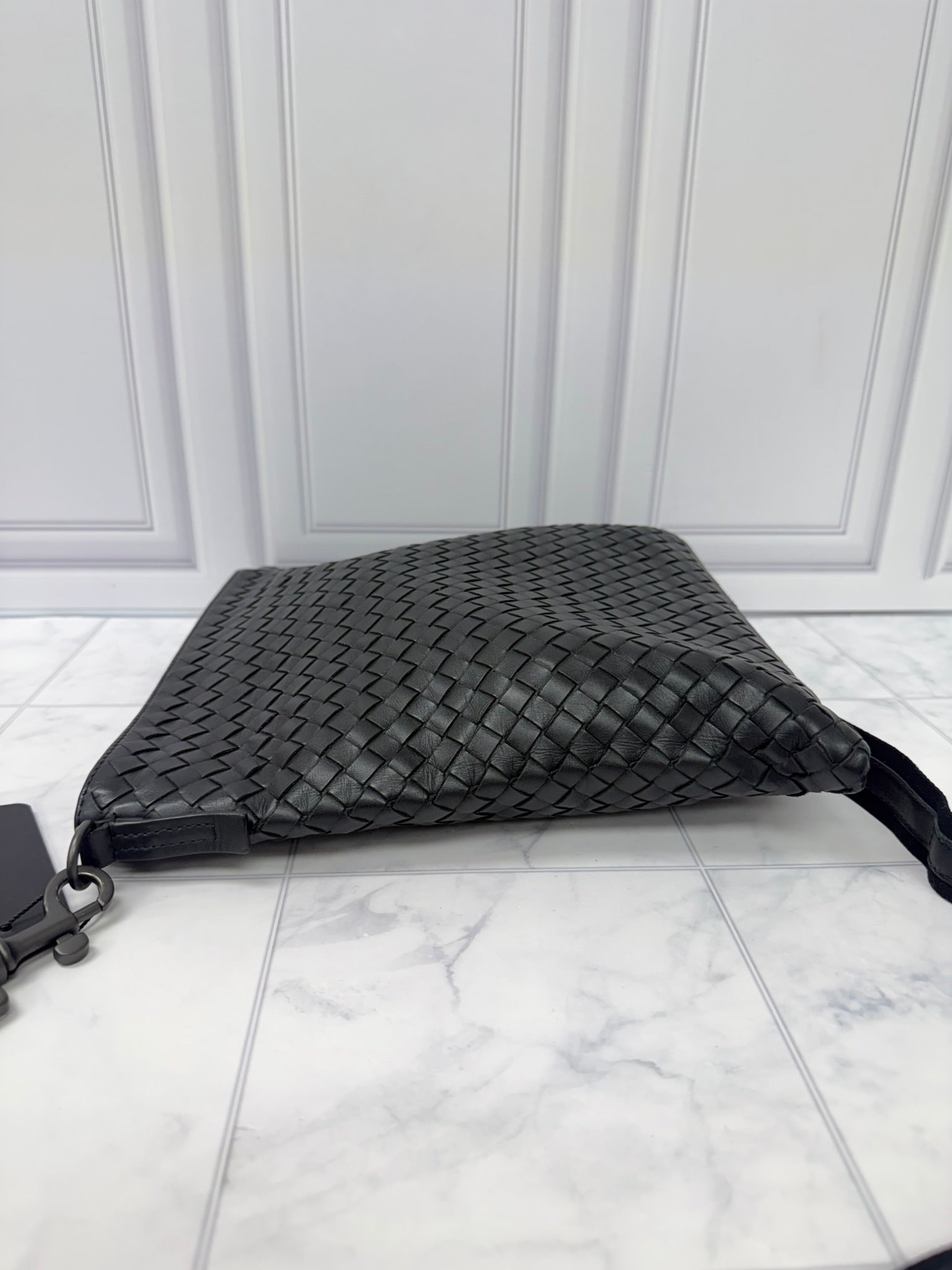 Bottega Veneta Black Intrecciato Leather Messenger Bag