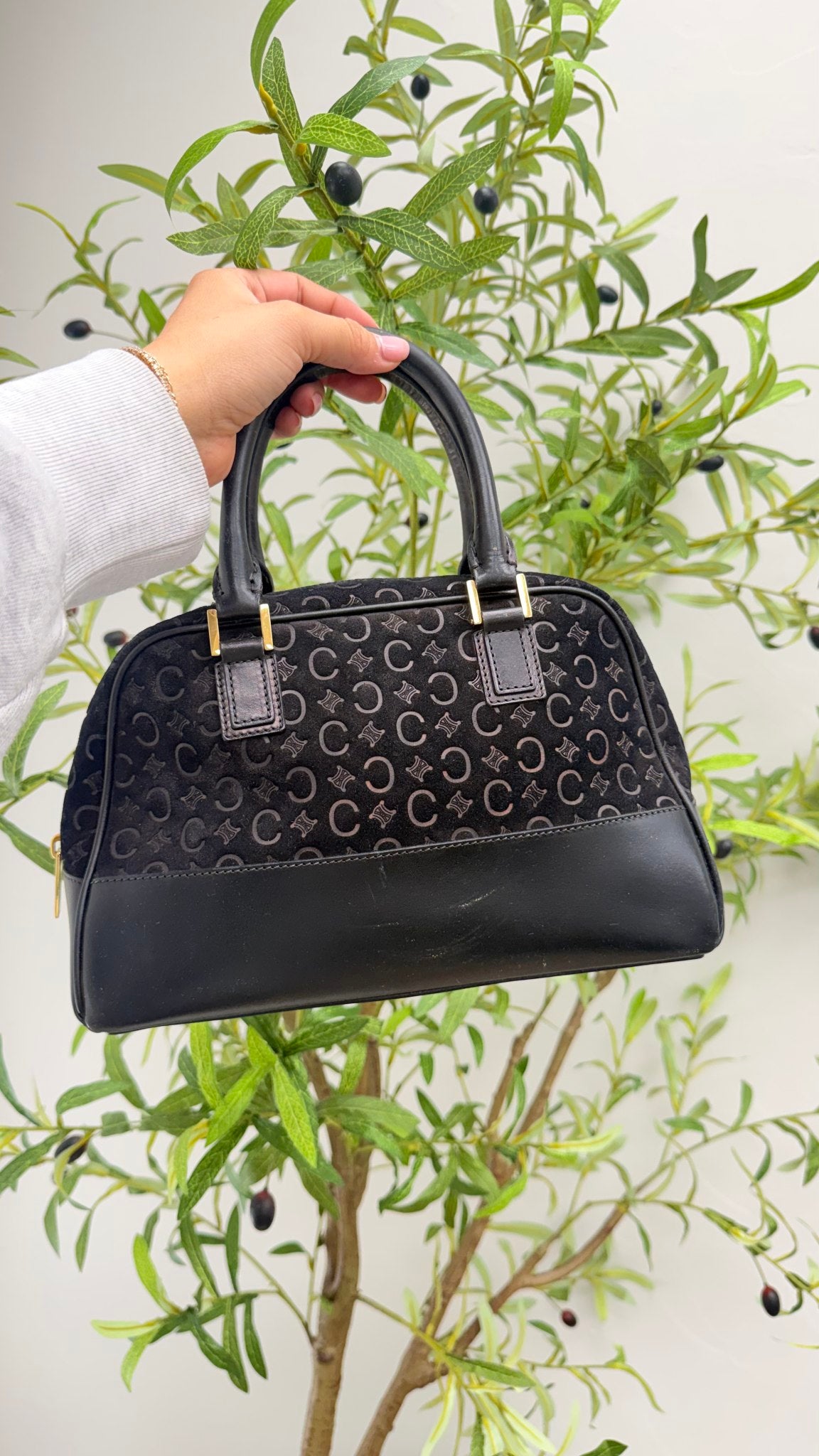 Celine Vintage Black Suede Leather C Macadam Handbag