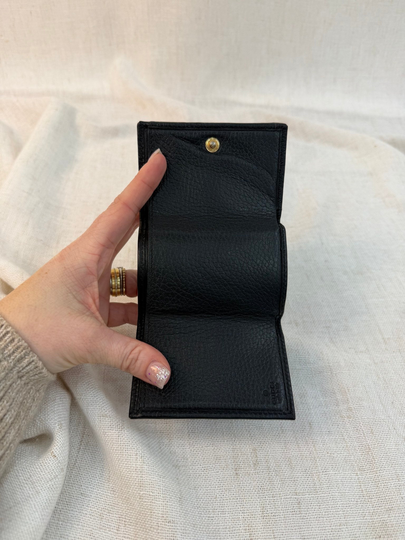 Gucci Black Leather Marmont Compact Trifold Wallet