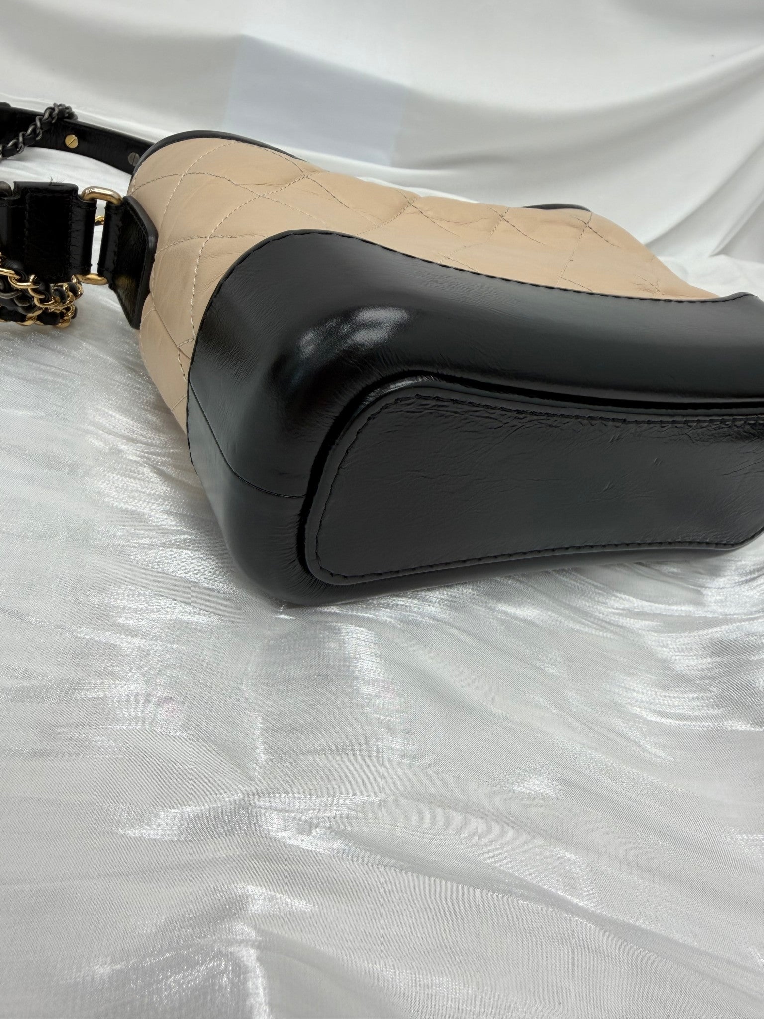 Chanel Tan & Black Aged Calfskin Quilted Small Gabrielle Hobo Bag