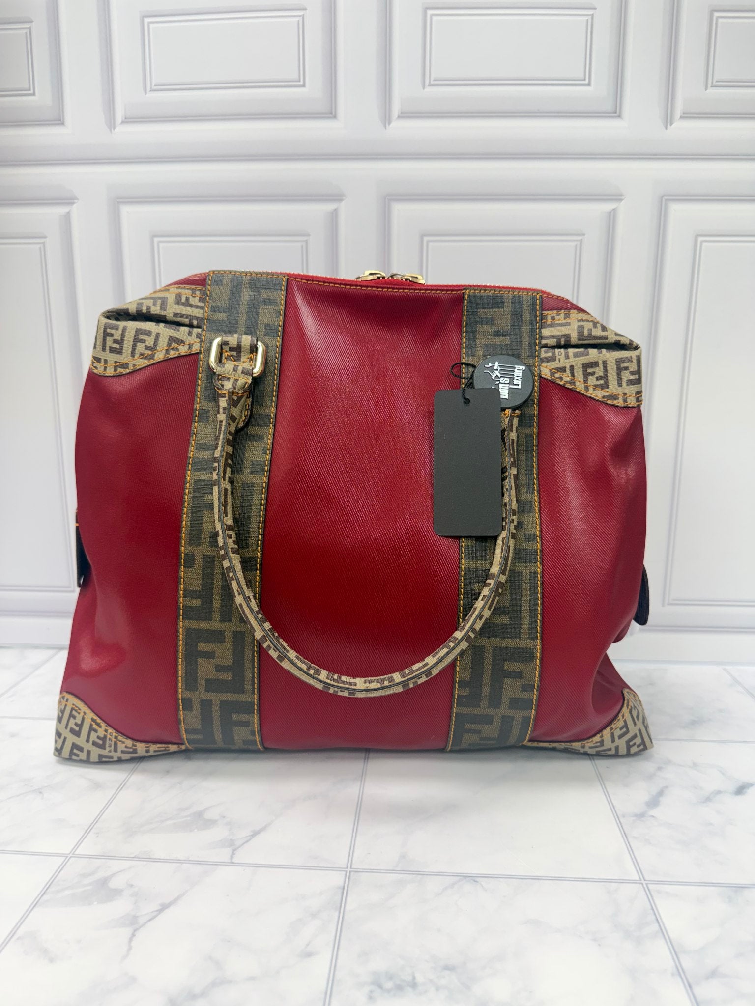 Fendi Red Coated Canvas B Tote Bag
