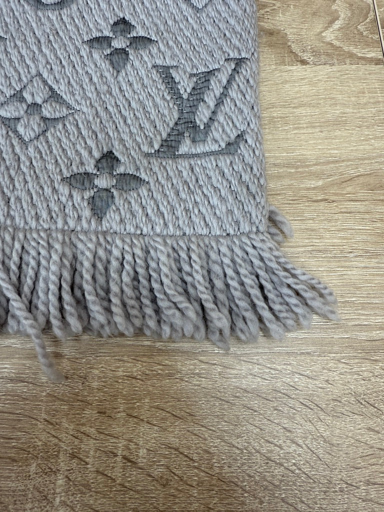 Louis Vuitton Pearl Grey Logomania Scarf Wool Scarf