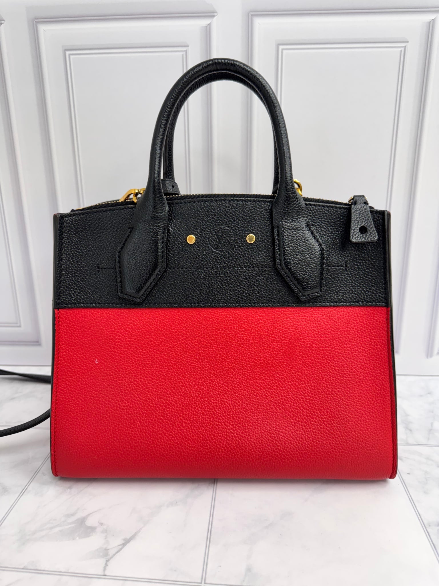 Louis Vuitton Red And Black Grained Leather City Steamer PM 2Way Bag