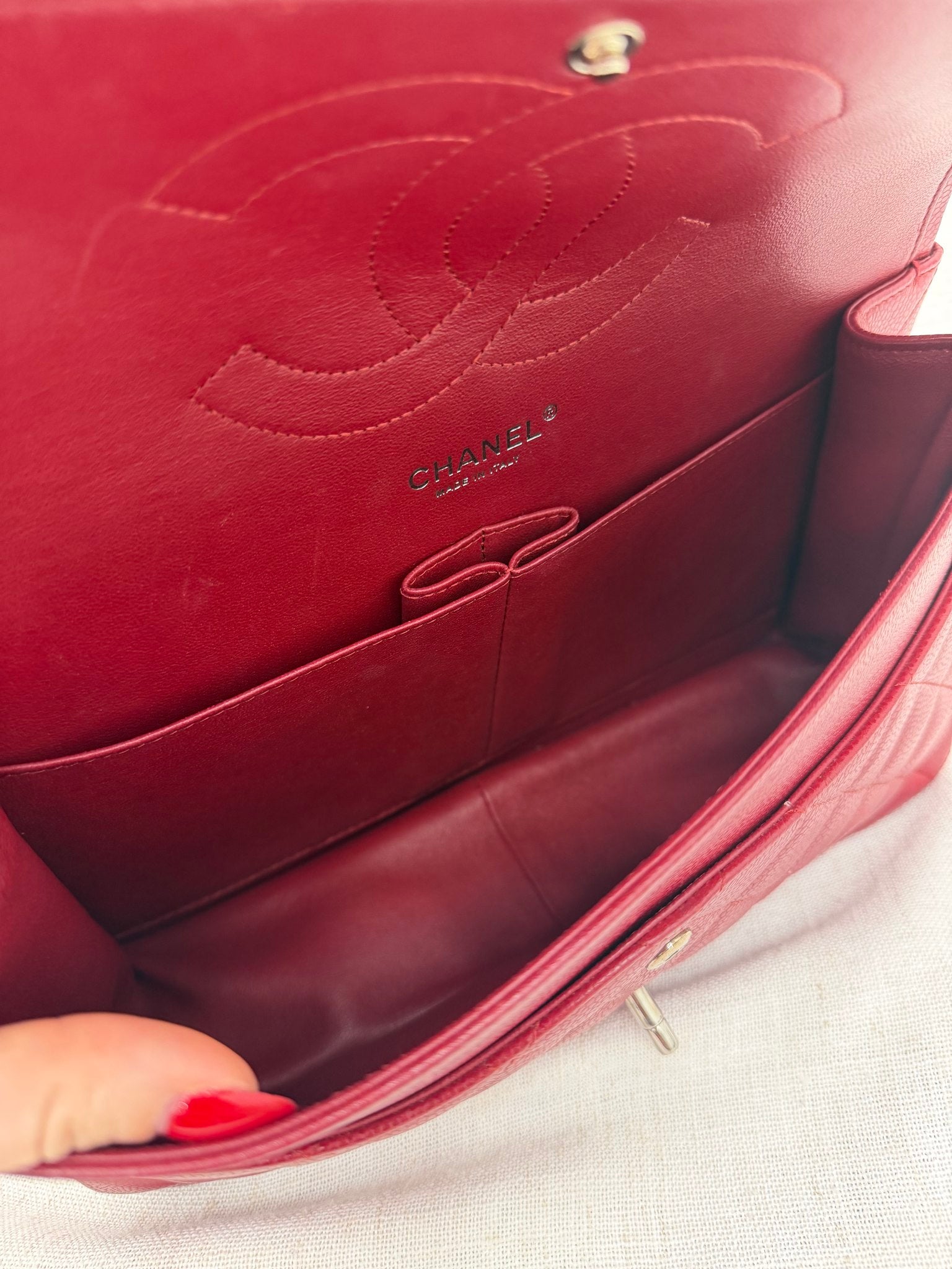 Chanel Red Caviar Quilted Leather Jumbo Classic Double Flap Bag