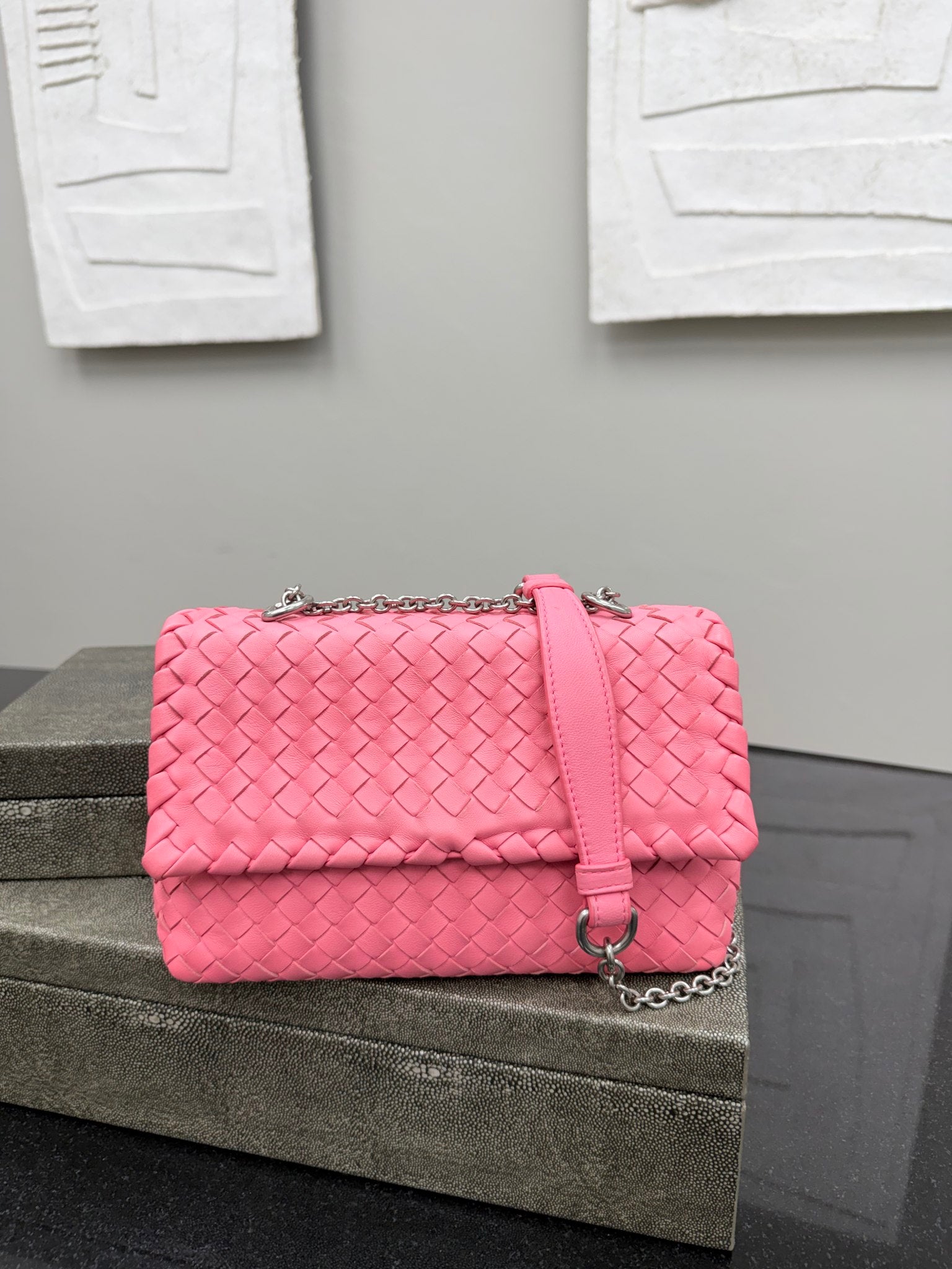 Bottega Veneta Pink Intrecciato Leather Olimpia Bag