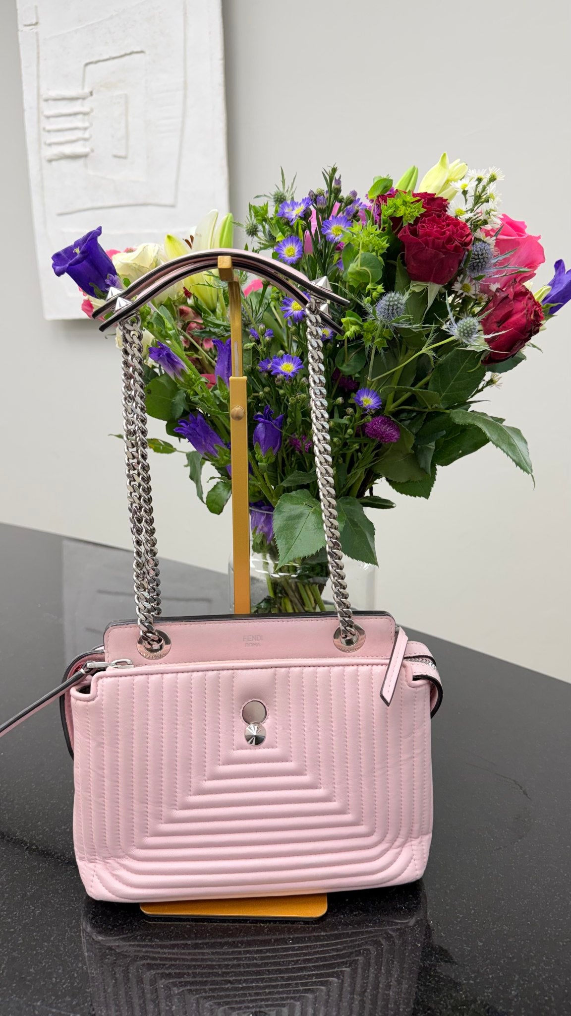 Fendi Pink Quilted Lambskin Leather Dotcom Click Small Shoulder Bag