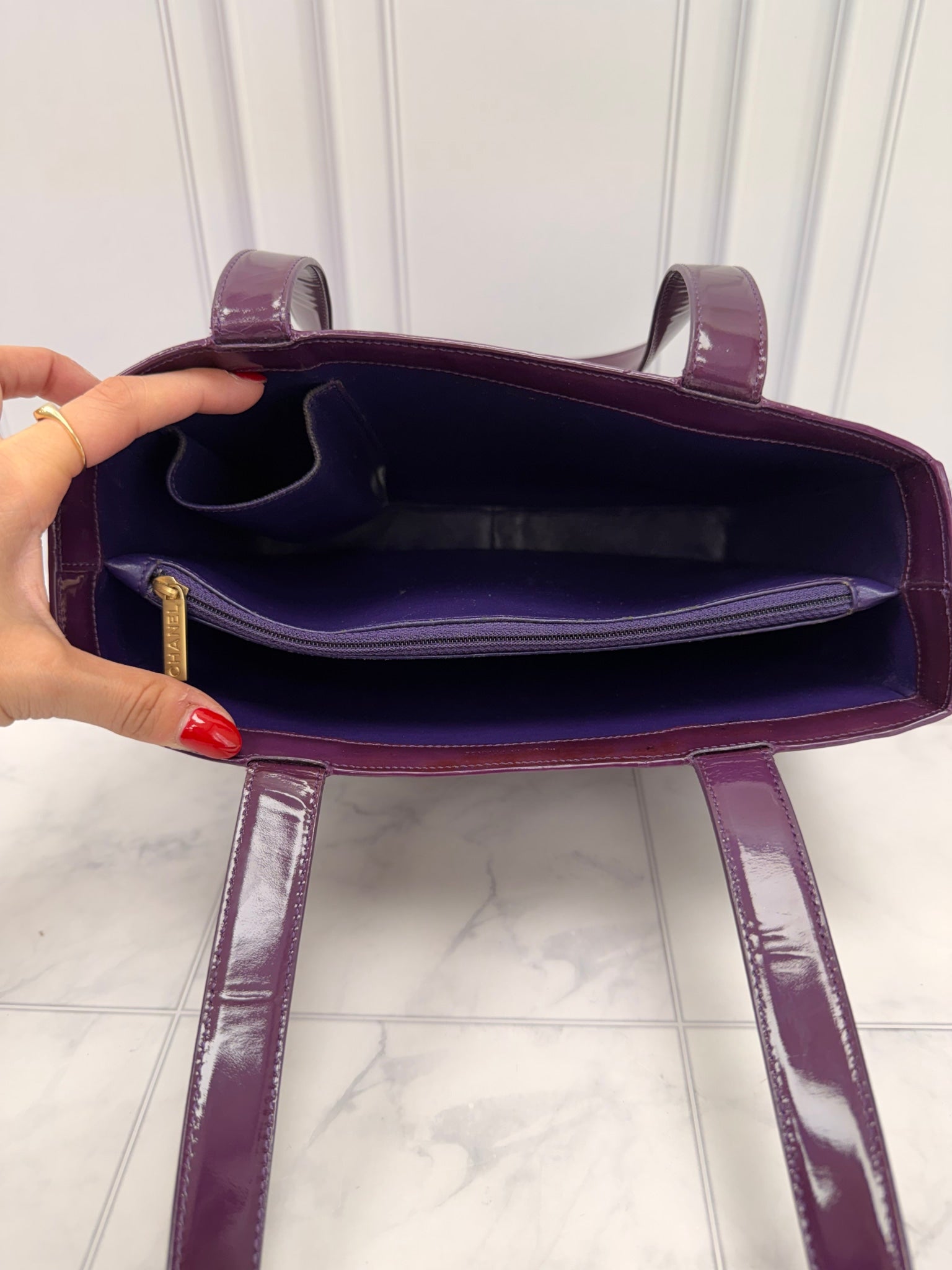 Chanel Purple Patent Leather Shopping Tote