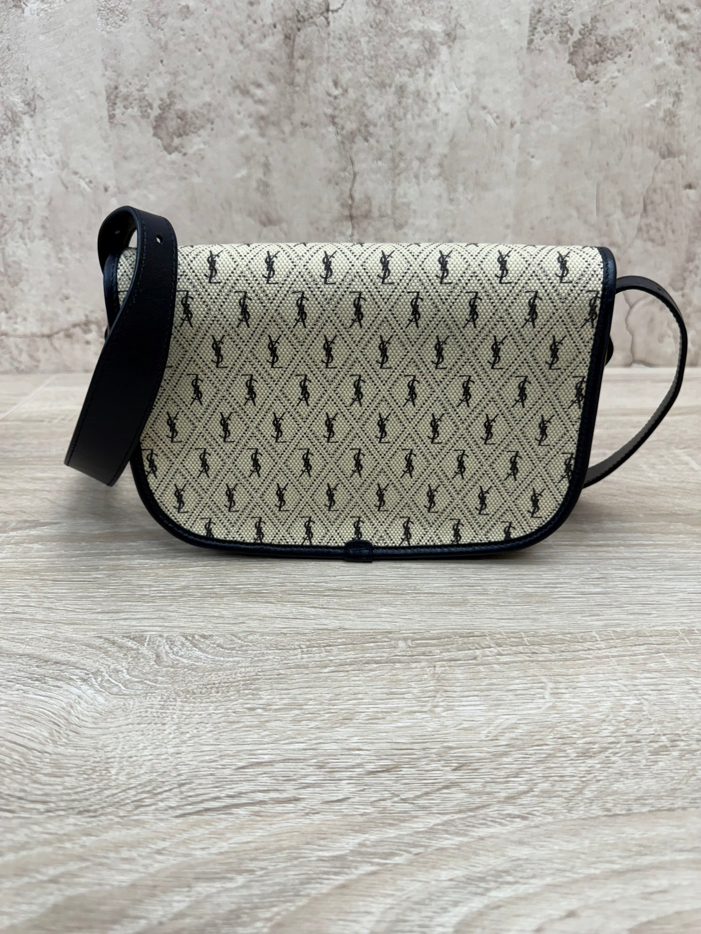 BRAND NEW- Saint Laurent YSL Cream & Navy Monogram All Over Medium Satchel Bag
